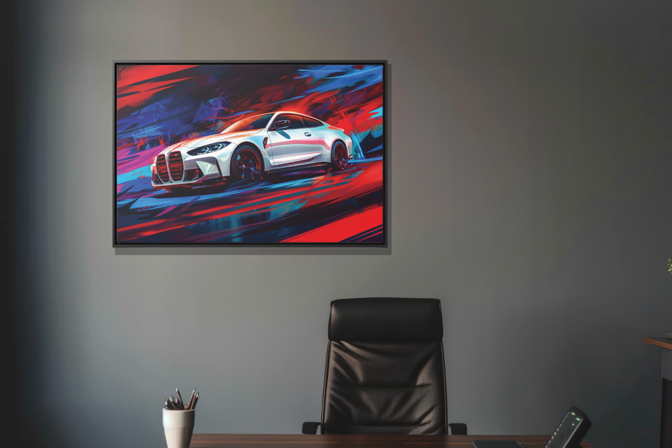 White 2023 BMW M4 Abstract Canvas Print: Bold, Sleek & Striking