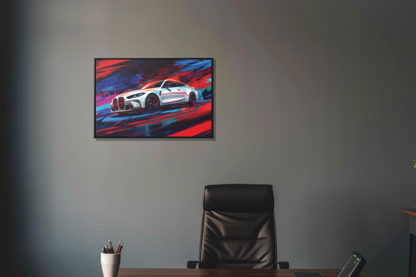 White 2023 BMW M4 Abstract Canvas Print: Bold, Sleek & Striking