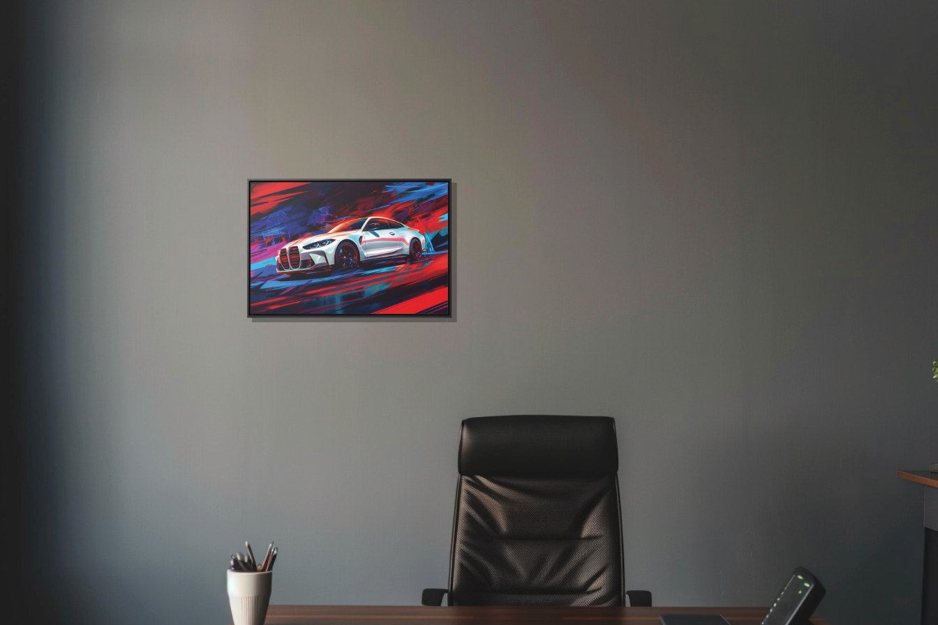 White 2023 BMW M4 Abstract Canvas Print: Bold, Sleek & Striking