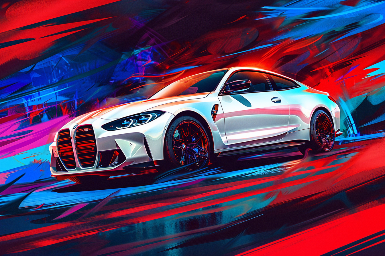 White 2023 BMW M4 Abstract Canvas Print: Bold, Sleek & Striking